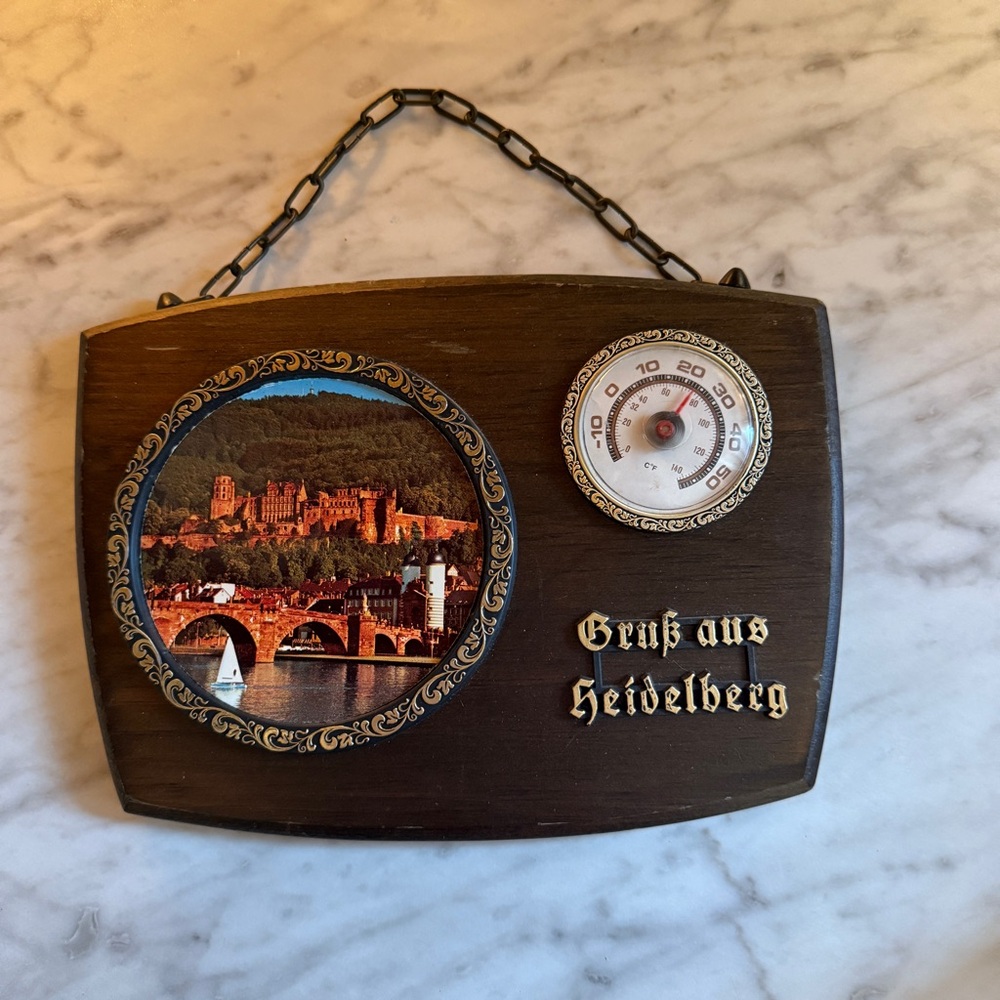 Greetings from Heidelberg Germany Hanging Wall Decor with Thermometer - Brown